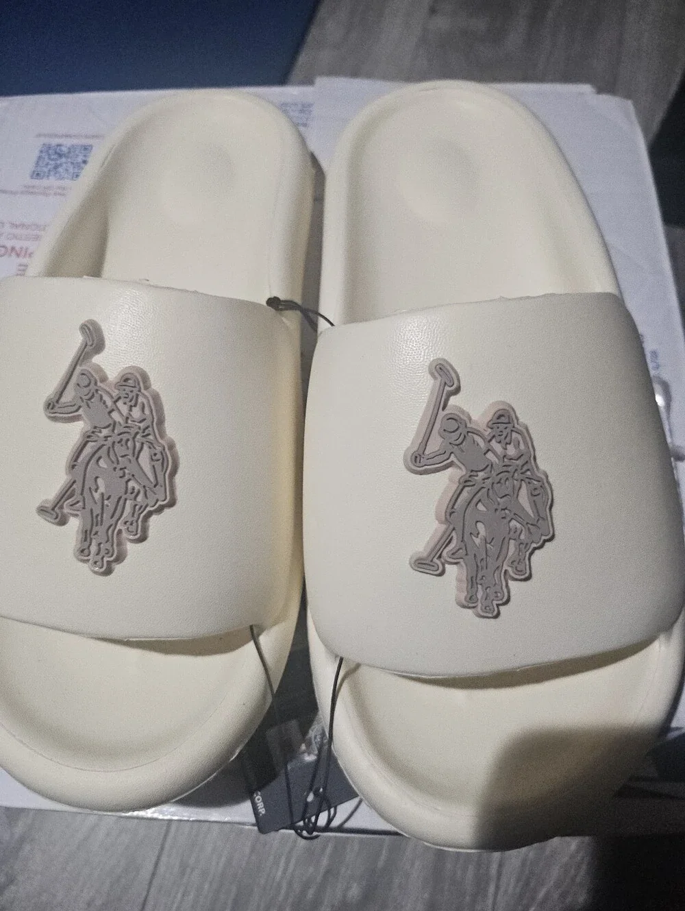 Cream Women's Slide Sandals with Polo Emblem